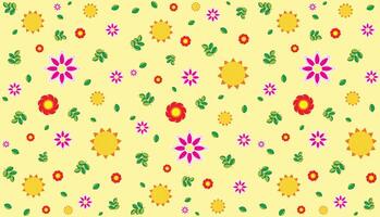 illustratie patroon, herhalen van abstract veelkleurig bloem met blad Aan zacht geel achtergrond. vector