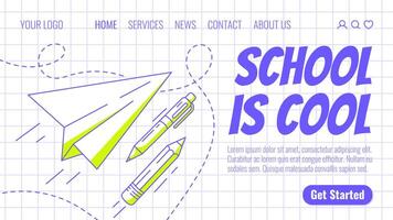 papier vliegtuig, school- benodigdheden, pen en potlood. terug naar school, opleiding, aan het leren concept. modern sjabloon voor web, banier, poster, landen bladzijde, website. geruit achtergrond vector