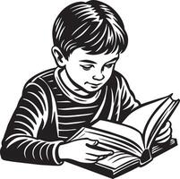 kind lezing een boek zwart en wit illustratie vector