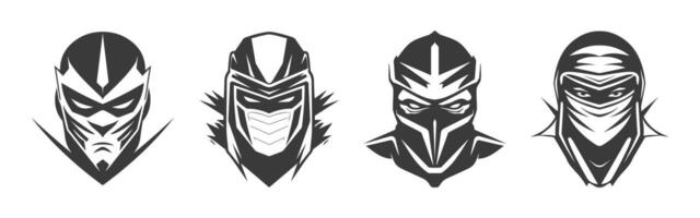 Ninja hoofd zwart logo type ontwerp reeks vector