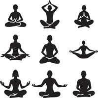 reeks van yoga silhouetten illustratie Aan wit achtergrond vector