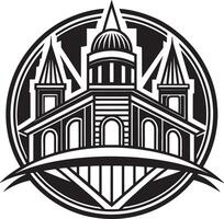 echt landgoed gebouw logo illustratie zwart en wit vector