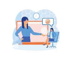 psycholoog online. psychotherapie oefening, psychologisch helpen, psychiater overleg plegen geduldig. vlak modern illustratie vector