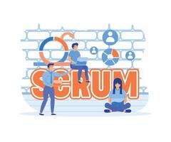 scrum kader. concept met trefwoorden, brieven en pictogrammen. vlak modern illustratie vector