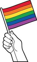 hand- Holding een regenboog vlag vector