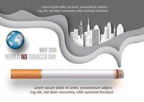 wereld Nee tabak dag poster campagne concept ontwerp met formulering van evenement en voorbeeld teksten Aan papier patroon en grijs achtergrond. vector