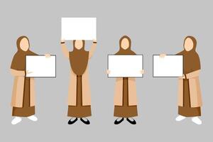 reeks van moslim vrouw Holding blanco bord, aanplakbiljet vector