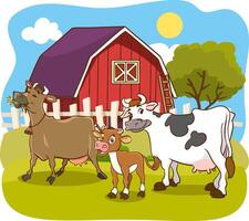 illustratie van koeien met bruin en zwart vlekken. de koe is staan, grazen. boerderij dieren vector