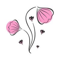 roze bloemen gestileerde tekening tekening, ginkgo blad met harten, schets tekening, icoon, logo. elegant ontwerp element voor decoratie van kaarten, bruiloften, Gefeliciteerd, verjaardag. vector