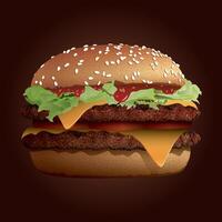 eigengemaakt dubbele cheeseburger kant visie geïsoleerd Aan bruin achtergrond illustratie. vector