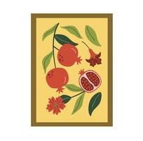 abstract fruit hedendaags kunst afdrukken. modern poster met hand- getrokken granaatappel, bladeren, en bloemen. vector