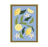 abstract fruit hedendaags kunst afdrukken. modern poster met hand- getrokken citroenen, bladeren, en bloemen. vector