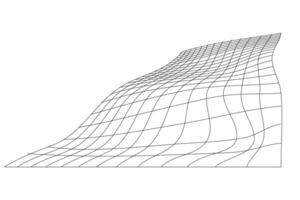 vervormd zwart rooster Aan wit achtergrond. zwaaide maas textuur. vis netto met vervorming effect. gebogen traliewerk oppervlak. grafisch illustratie vector