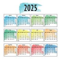 kalender voor 2025 met kleurrijk beroertes vector