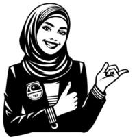 zwart en wit silhouet van een groep van een vrouw moslim vrouw Holding duimen omhoog in een gewoontjes kleding vector