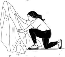 illustratie van een vrouw beklimming omhoog een steen. schetsen voor uw ontwerp vector