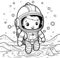 schattig tekenfilm astronaut in ruimte pak voor kleur boek vector