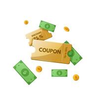 coupon kaart sjabloon, coupon met korting en contant geld terug geld. vector