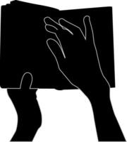 silhouet hand- Holding boek vector