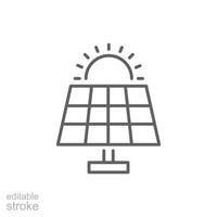 zonne- paneel icoon. gemakkelijk schets stijl. fotovoltaïsch, zon, installatie, dak, generator, warmte, zonlicht, hernieuwbaar energie concept. dun lijn symbool. geïsoleerd. bewerkbare hartinfarct. vector