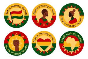 zwart geschiedenis maand badges reeks vector