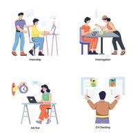 bundel van interview beoordeling vlak karakter illustraties vector