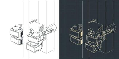 modulair dubbele boren tuigage klem isometrische blauwdrukken vector