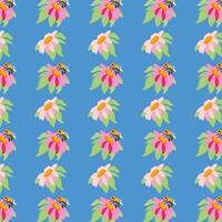 zomer achtergrond pioenen bij blauw naadloos patroon voorjaar roze weide bloem ornament patroon omhulsel kleding stof sits batist mousseline vector