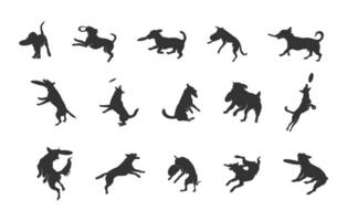 frisbee hond silhouet, frisbee hond vangen silhouet, jumping hond silhouet vector