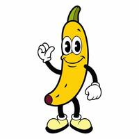 retro tekenfilm banaan karakter. wijnoogst illustratie. nostalgie voor de jaren 70, 80s vector