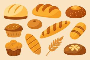 een reeks van taarten, brood, baguettes, broodjes, gebakjes en andere gebakken goederen. concept voor bakkerij of cafe menu ontwerp silhouet ontwerp met wit achtergrond en illustratie Aan wit achtergrond vector