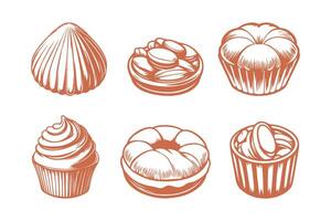 een reeks van Frans taart desserts keuken, voedsel, hand- getrokken schetsen illustratie vector