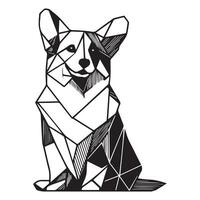 veelhoekige hond schets - meetkundig pembroke welsh corgi hond illustratie in zwart en wit vector