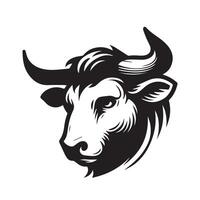 stier logo - een melancholisch vee gezicht illustratie in zwart en wit vector