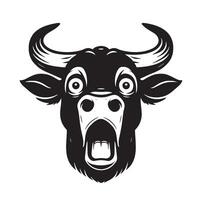 stier logo - een verrast vee gezicht illustratie in zwart en wit vector