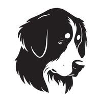 hond - een melancholisch bernese berg hond gezicht illustratie in zwart en wit vector