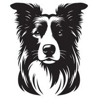 hond - een zelfverzekerd grens collie hond gezicht illustratie in zwart en wit vector