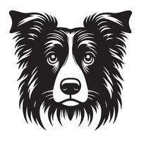 hond - een angstig grens collie hond gezicht illustratie in zwart en wit vector