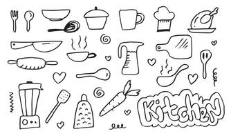 hand- getrokken keuken doodles icoon set. Koken gereedschap en keuken icoon verzameling. vector