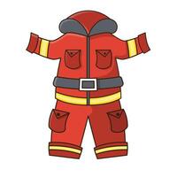 illustratie van rood brandweerman pak grafisch schattig tekenfilm stijl geïsoleerd wit achtergrond. vector