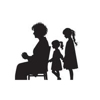 grootouder silhouet illustratie met kleinkind Aan wit achtergrond. oud paar logo vector