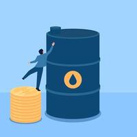 mensen beklimmen Aan munten proberen naar bereiken olie vaten, een metafoor voor brandstof inflatie vector