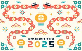 gelukkig Chinese nieuw jaar 2025 de slang dierenriem teken met minimaal modieus ontwerp modern vlak meetkundig elementen rood papier besnoeiing stijl Aan kleur achtergrond. vector