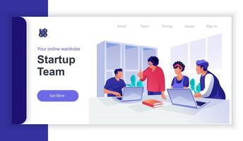 opstarten team concept 3d isometrische web banier met mensen tafereel. medewerkers samenwerken en genereren ideeën en lancering nieuw bedrijf samen. illustratie voor landen bladzijde en web sjabloon ontwerp vector