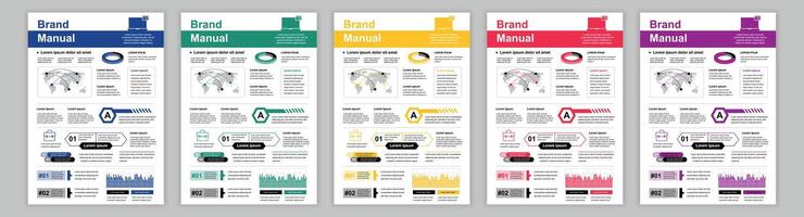 din a3 bedrijf merk handleiding Sjablonen set. bedrijf identiteit brochure bladzijde met infografisch. uitbesteding bedrijf, globaal leiderschap en investering. lay-out ontwerp voor poster, omslag, brochure vector