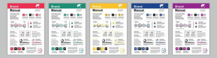 din a3 bedrijf merk handleiding Sjablonen set. bedrijf identiteit brochure bladzijde. banier met infographic voor Promotie, leiderschap, afzet en doelwit. lay-out ontwerp voor poster, omslag, brochure vector