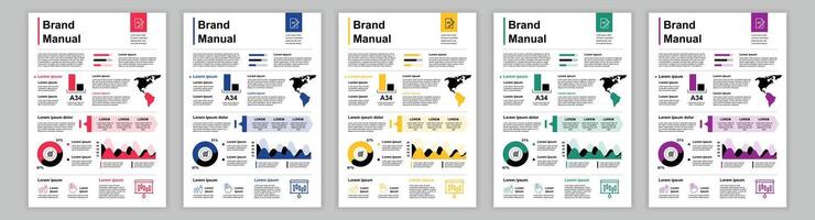 din a3 bedrijf merk handleiding Sjablonen set. bedrijf identiteit brochure bladzijde. nieuwsbrief banier met globaal doelen, afzet en communicatie. lay-out ontwerp voor poster, omslag, brochure vector