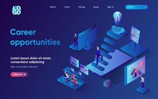carrière mogelijkheden concept 3d isometrische web landen bladzijde. mensen werken, werknemer klimt carrière ladder, verbetert professioneel vaardigheden en leiderschap. illustratie voor web sjabloon ontwerp vector