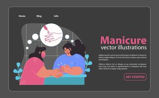 manicure sessie in voortgang. blij klant ontvangen nagel zorg van een attent schoonheidsspecialist. vector