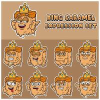 karamel uitdrukking set. mascotte tekenfilm karakter voor smaak, deformatie, etiket en verpakking Product. vector